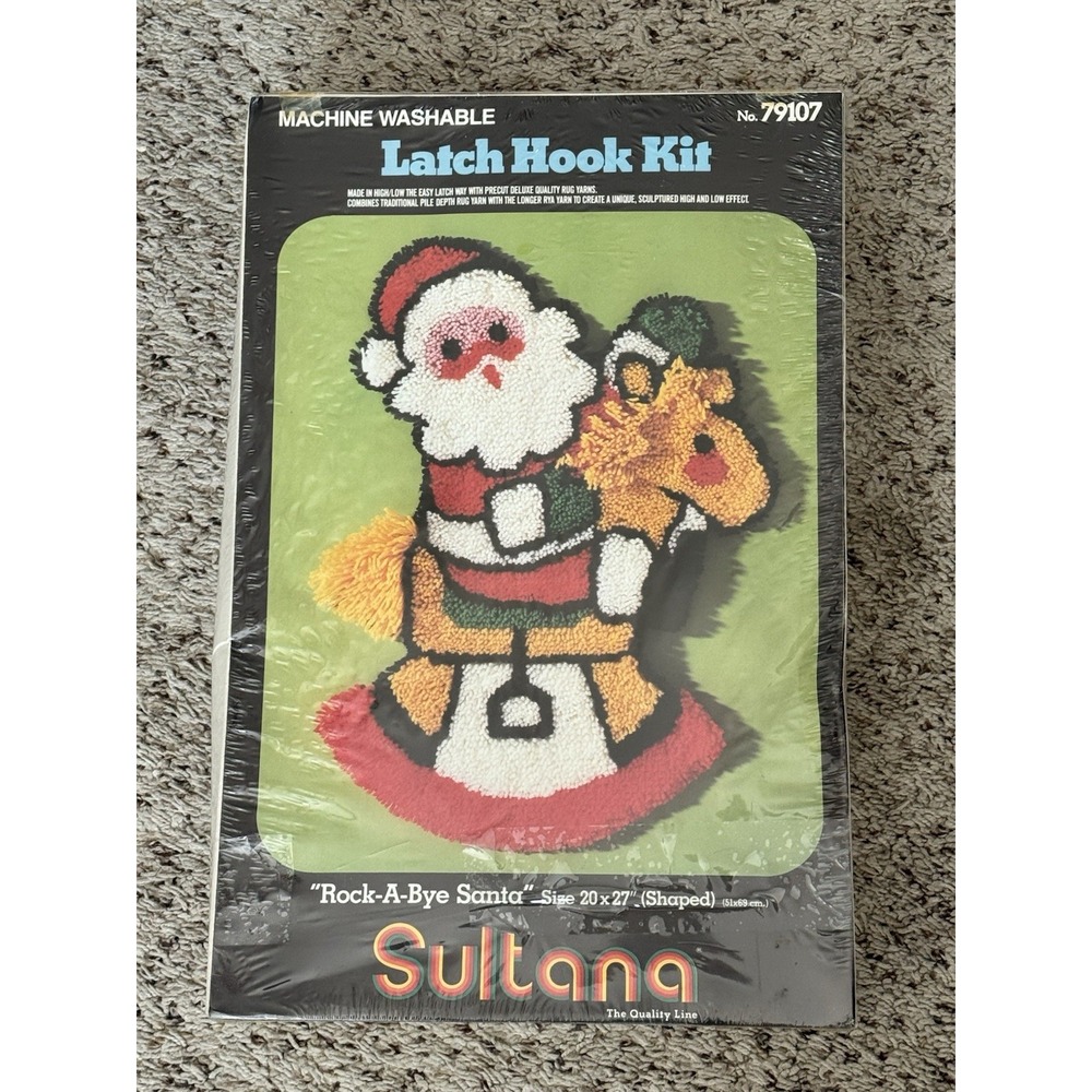Vtg Sultana Latch Hook Kit Rock-A-Bye Santa‎ #79107 20x27 Sealed 1985